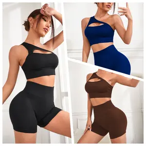 【Clearance sale】 Women's Short Sleeve Yoga SetTwo-piece Set Women's Solid Backless Cami Top & High Waist Shorts Tracksuit Set Sports wearwaist trainer body shape Athleisure Breathable Clothes Athleisure Sweatsuit  tiktok shop coupons
