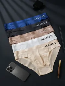 Men's Ice Silk Seamless High Elasticity Triangle Underwear, 5 Pack Fitted Breathable Fashion Sexy Briefs for All Seasons