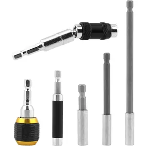 6 count Drill Bit Holder Extension, Flexible Pivoting  Bit Holder Set,  Driver Bar Drill  Release Rotary Extender, with 1/4" Hex Shank, for Tight Space Corner