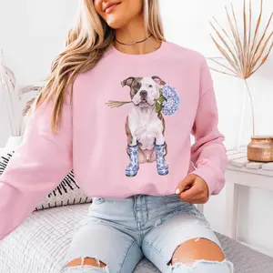 Floral Pit Bull T-Shirt / Sweatshirt / Hoodie, Pittie Toile shirt , Chinoiserie Pit Bull Lover , Pit Bull Teacher Crewneck, Dog Mom Cotton Fabric