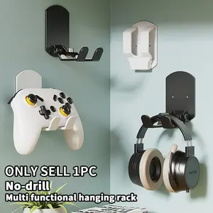 1Pc Game Controller & Headphone Stand Black White Stylish Foldable Self Adhesive No Drill for Editors & Gamers