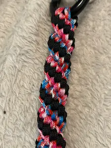4"(10cm) 3-Strings Artisan Hand Stitched Helix Spiral Paracord Collectible Keychain – Black & Multi Color