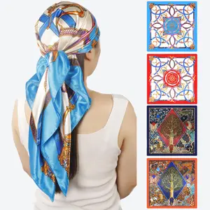 TwiceBeauty 4PCS Head Scarf 35inch Large Square Head Scarves Silk Like Satin Neck Scarfs Square Bandana Hair Wraps Scarf for Women Sleeping or Daily Use Paisley Print Shawl Quick Dry Turban scarf head wrap