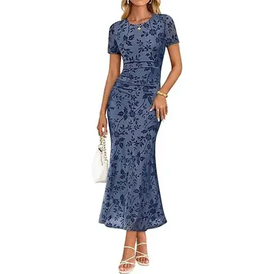 knee length dresses for ladies Jluxlabel Women's Metallic Mesh Maxi Dress
