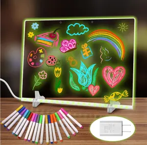 NUNET LED Note Board with 19 Markers, 13.8"x10" Light Up Writing Board, 7 RGB Colors & 4 Modes, Acrylic Dry Erase Sign with Stand, Desktop Message Board with Power Adapter & Hanging Chain