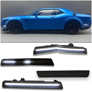 Smoked LED Side Markers for Dodge Challenger SRT Hellcat/ Demon/ Redeye/ Super Stock/ Jailbreak/ Scat Pack Widebody 2018-2023 | Sequential White Turn Signals | Plug & Play Direct Replacement