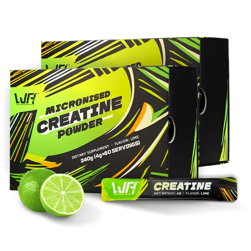 WILD FIELD HEALTH 3-in-1 Creatine Monohydrate Stickpack - With Zinc and Magnesium - 4g Micronized powder per packet - lime flavor - Fitness Supplement