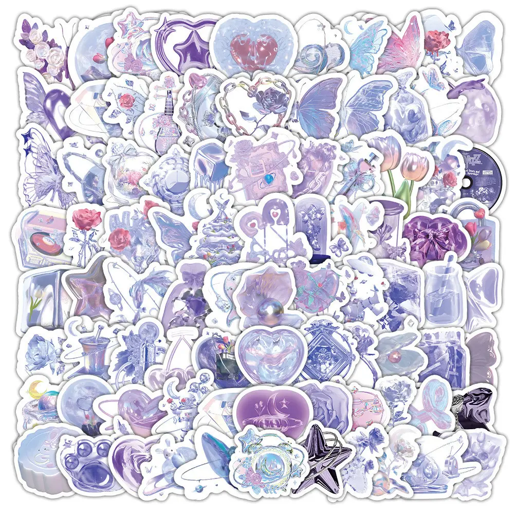 103PCS Shiny and Cute Purple Small Item Graffiti Stickers For Luggage Phone Case Laptop Notebook Decals Kids Gift RecordingYourLife