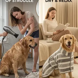Quick-Dry Dog Bathrobe Pet Towel, Adjustable Microfiber Robe, Ideal for Rainy Weather and Beach Swimming, Reusable Bath Towel