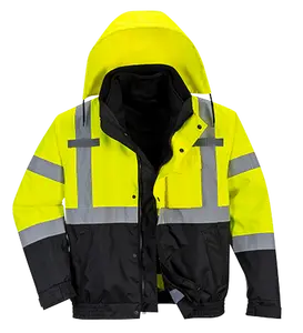 Portwest US365 Medium Long Sleeve 100% Polyester Hi-Visibility Premium 3-in-1 Waterproof Bomber Jacket, Yellow & Black - Regular, 2 Mic Tabs, 2.2 lbs, 300d Oxford Weave