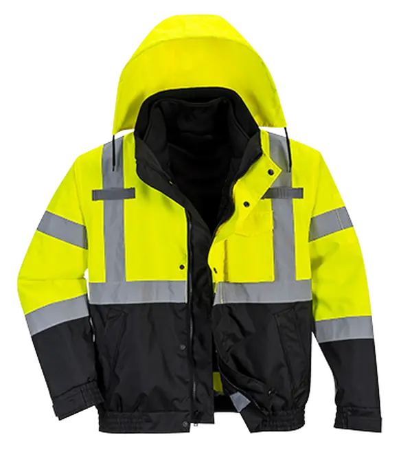 Portwest US365 3XL Hi-Visibility Premium 3-in-1 Waterproof Bomber Jacket, Yellow & Black - Regular
