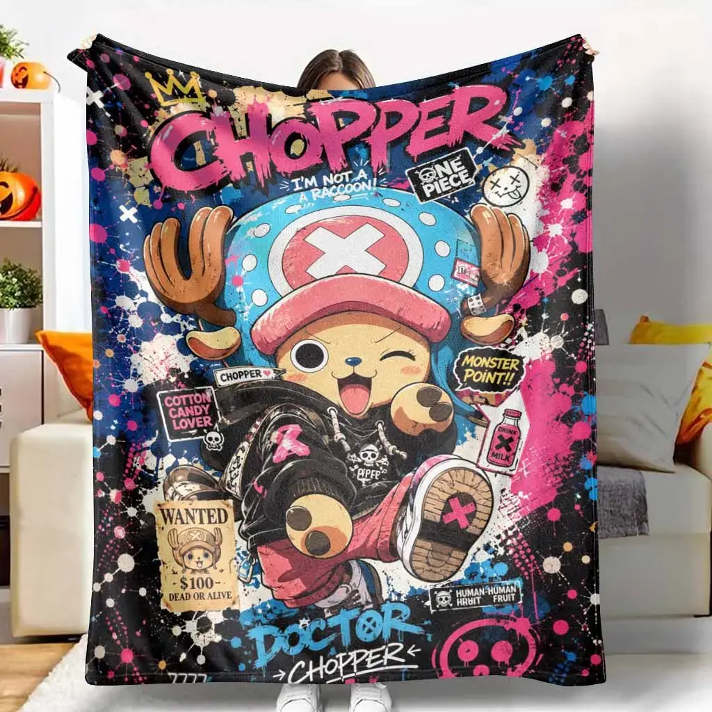 Chopper Flannel Blanket Cartoon Street Art Print Soft Cozy Warm Durable Lightweight Blanket For Bedroom Sofa Office Anime Fan Gift Home Decor, Back To School Shopping, Anime Character Room Accent