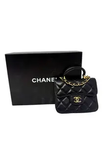 Pre-owned CHANEL lambskin leather Mini Bags Mini Top Handle Coin Purse – Black Lambskin