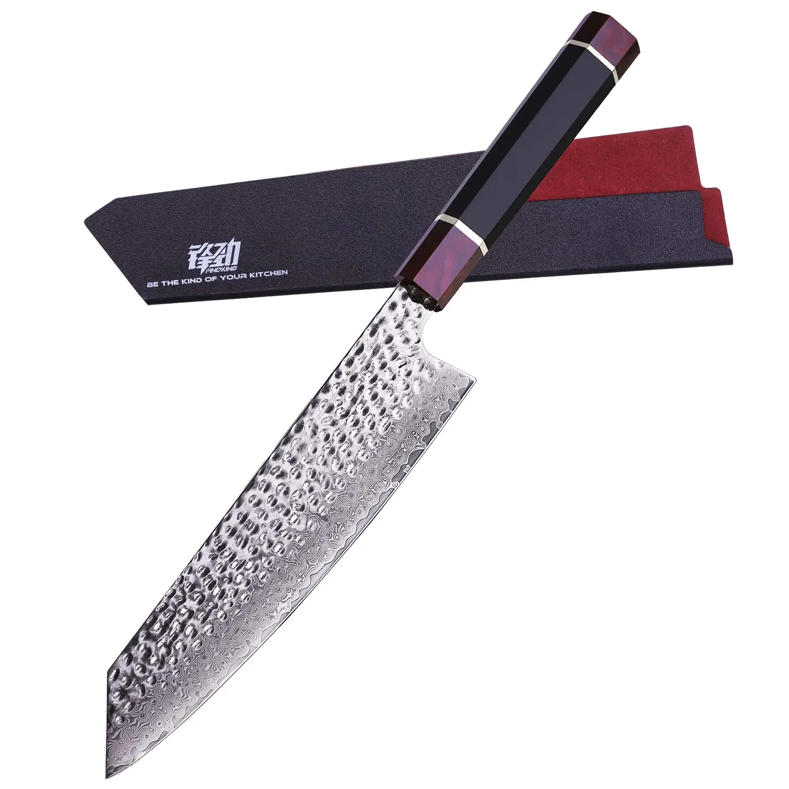 FINDKING Eternity Series 9-Inch Japanese Kiritsuke Kitchenware Knife - Damascus Steel Blade, Resin Octagonal Handle, ABS Sheath, Multi-Purpose Cooking Knife for Meat, Vegetables, Cutlery Essentials