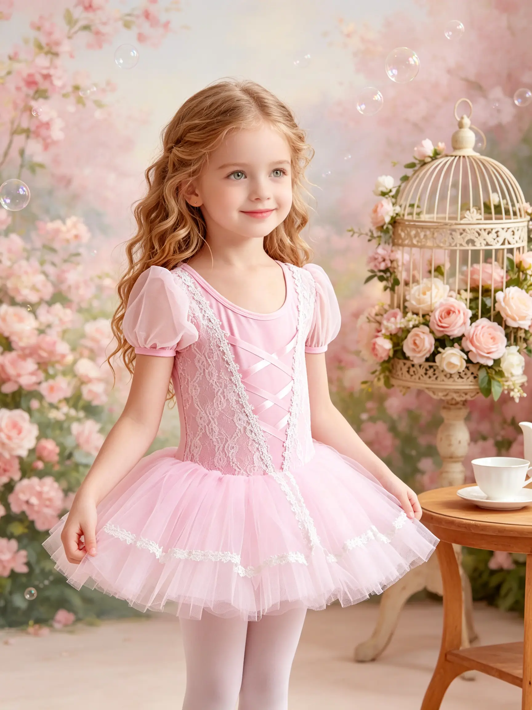 Girls Ballet Tutu Dress Kids Pink Lace Puff Sleeve Dance Costume Toddler Little Girls Ballerina Outfit Multi-Layer Tulle Skirt for Daily Dance Class Casual Daily Wear Children Training Clothes