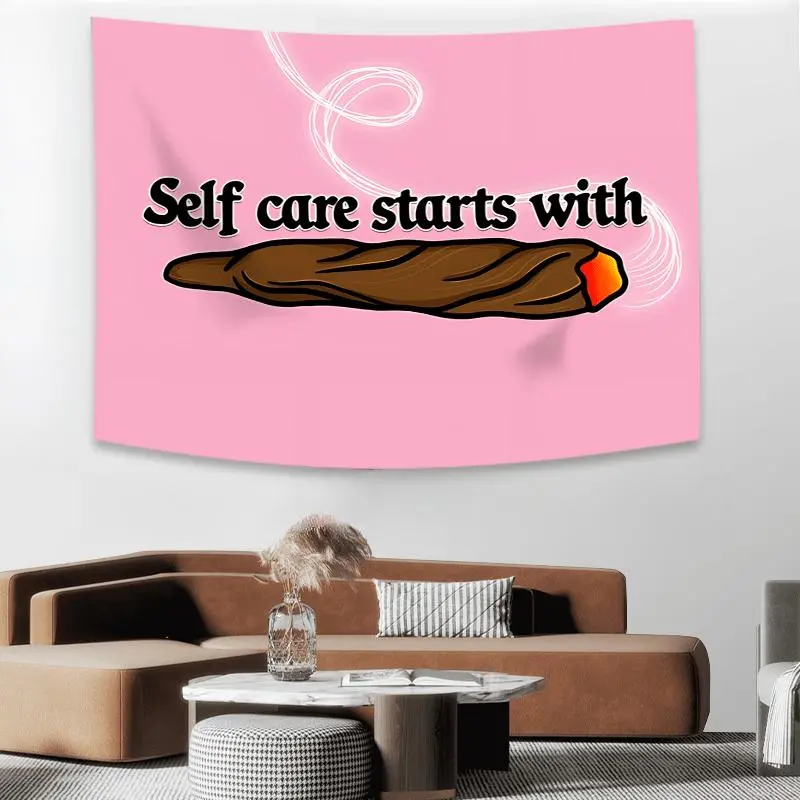 Pink Herb Funny Letters Tapestry - Aesthetic Lightweight Wall Art Hanging Decor for Bedroom, Living Room Decoration Party Home Decorative  Tapestry