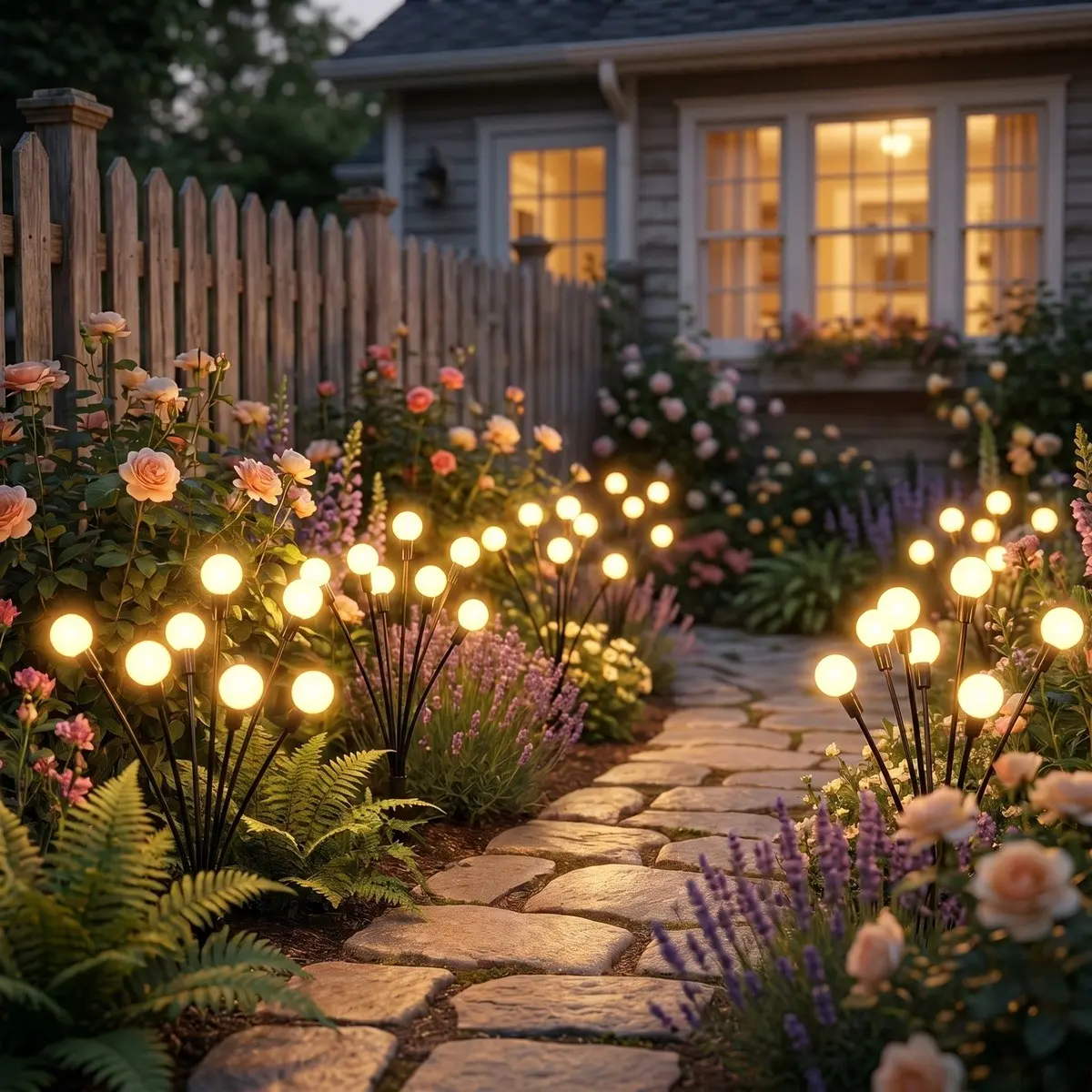 Outdoor Solar Firefly Lights, 2 Pack Waterproof Garden Stake Lights with Auto Dusk-to-Dawn Glow, 10 LED Bulbs for Yard, Patio, Pathway, Walkway & Landscape Decor