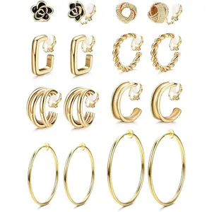 FLORIDECO 8 Pairs Clip On Earrings for Women Chunky Clip On Hoop Earrings Non Pierced Fashion Fake Hoops Earings Jewelry Set Daily Earcuffs Earringspearl