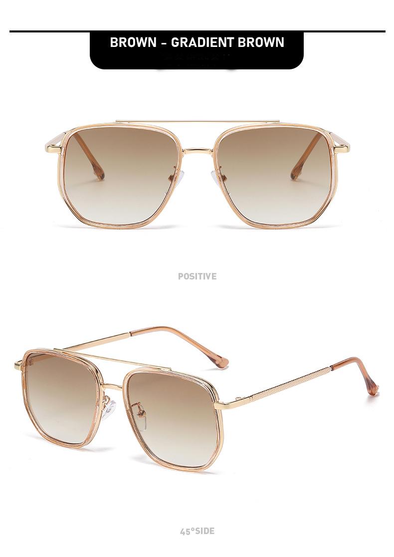 Sleek Double-Bridge Aviator Sunglasses - Textured Metal Frame with Angular Lenses, UV400 Protection Shades Perfect for Everyday Casual and Timeless Street Style