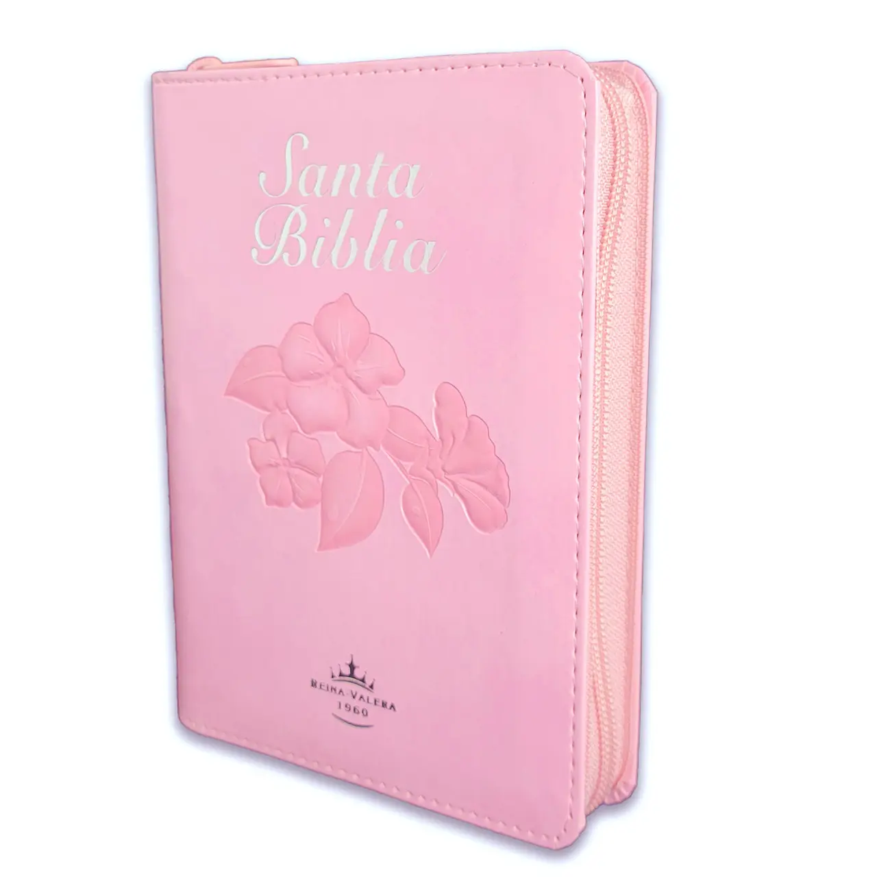 Bible in Spanish Fountain of Blessings Reina Valera 1960 Compact Size with Zipper Imitation Leather Pink with Index