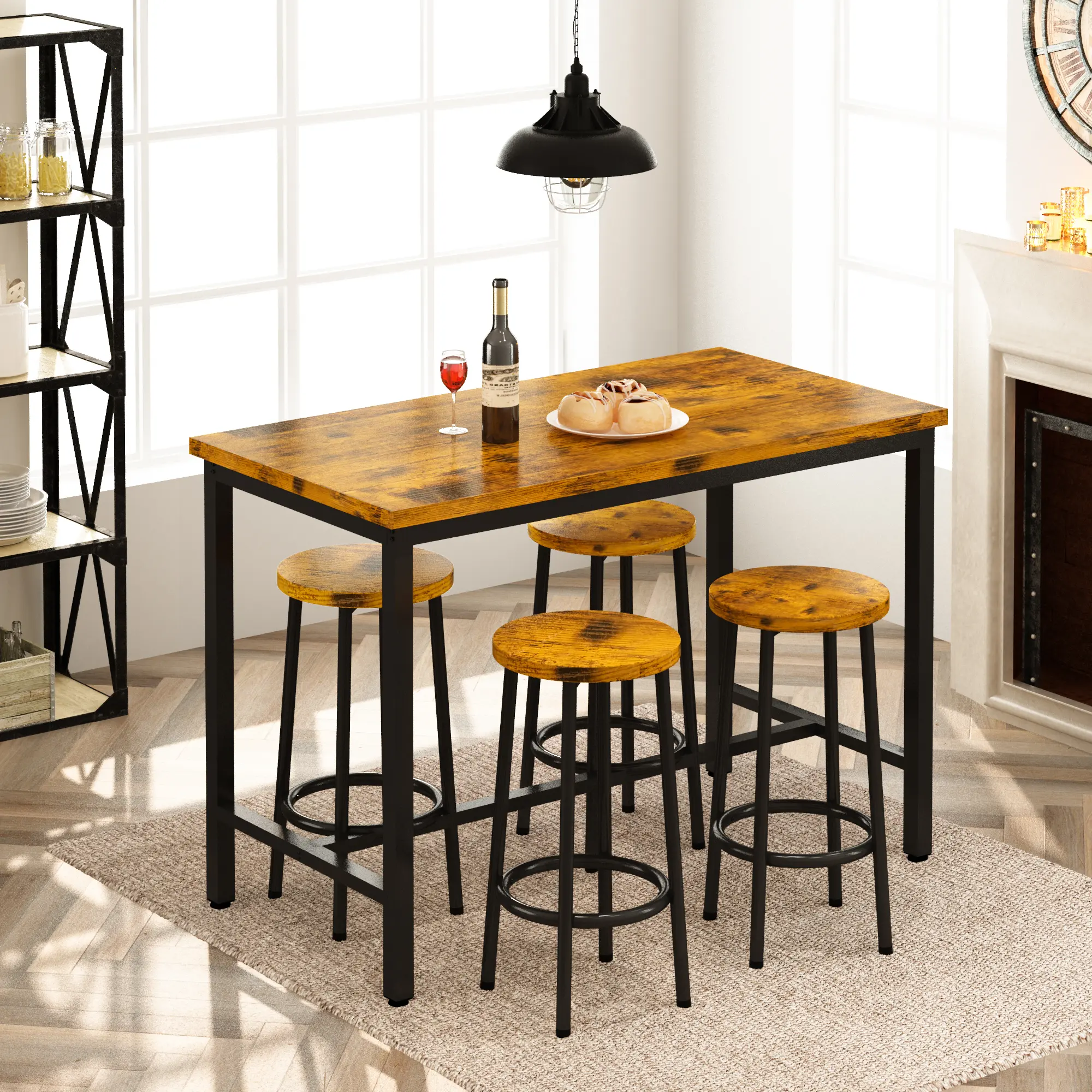 AWQM Bar Height Table and Chairs Set - Industrial Counter Height Dining Set for Kitchen, 43.4" x 23.6" x 35.7", Waterproof Wine