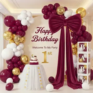 Large Bow Decor Burgundy Big Bow for Backdrop,  Large Velvet Bows with Long Ribbon 3D Oversized Bows for Birthday Party Wedding Ceremony Baby Shower Wall Decorations