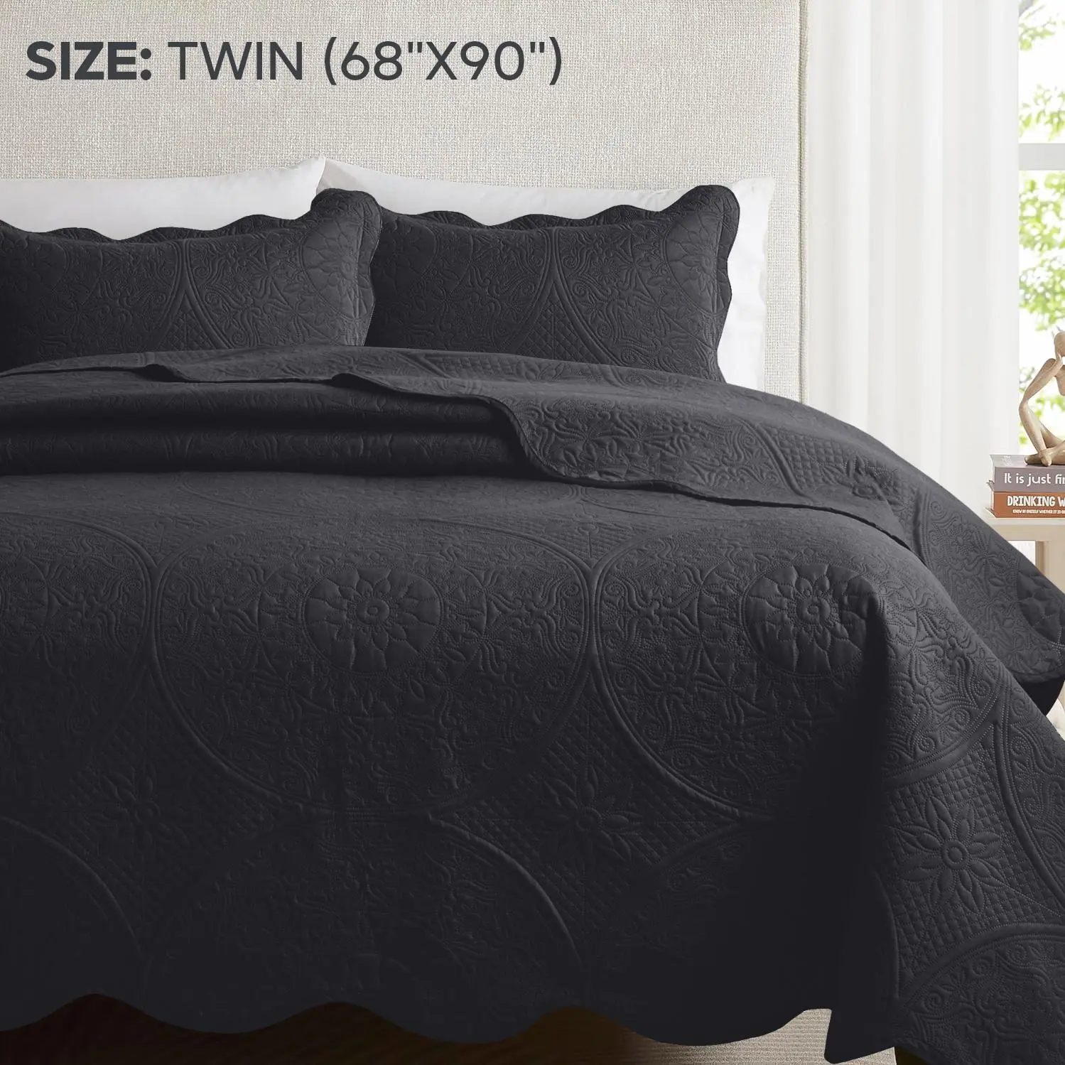 3pcs Luxury Quilted Bedspread Set – Oversize Quilt Coverlet Soft & Cozy Floral Bedspread with Pillow Shams, Breathable Lightweight for Bedroom & Guest Room Decor