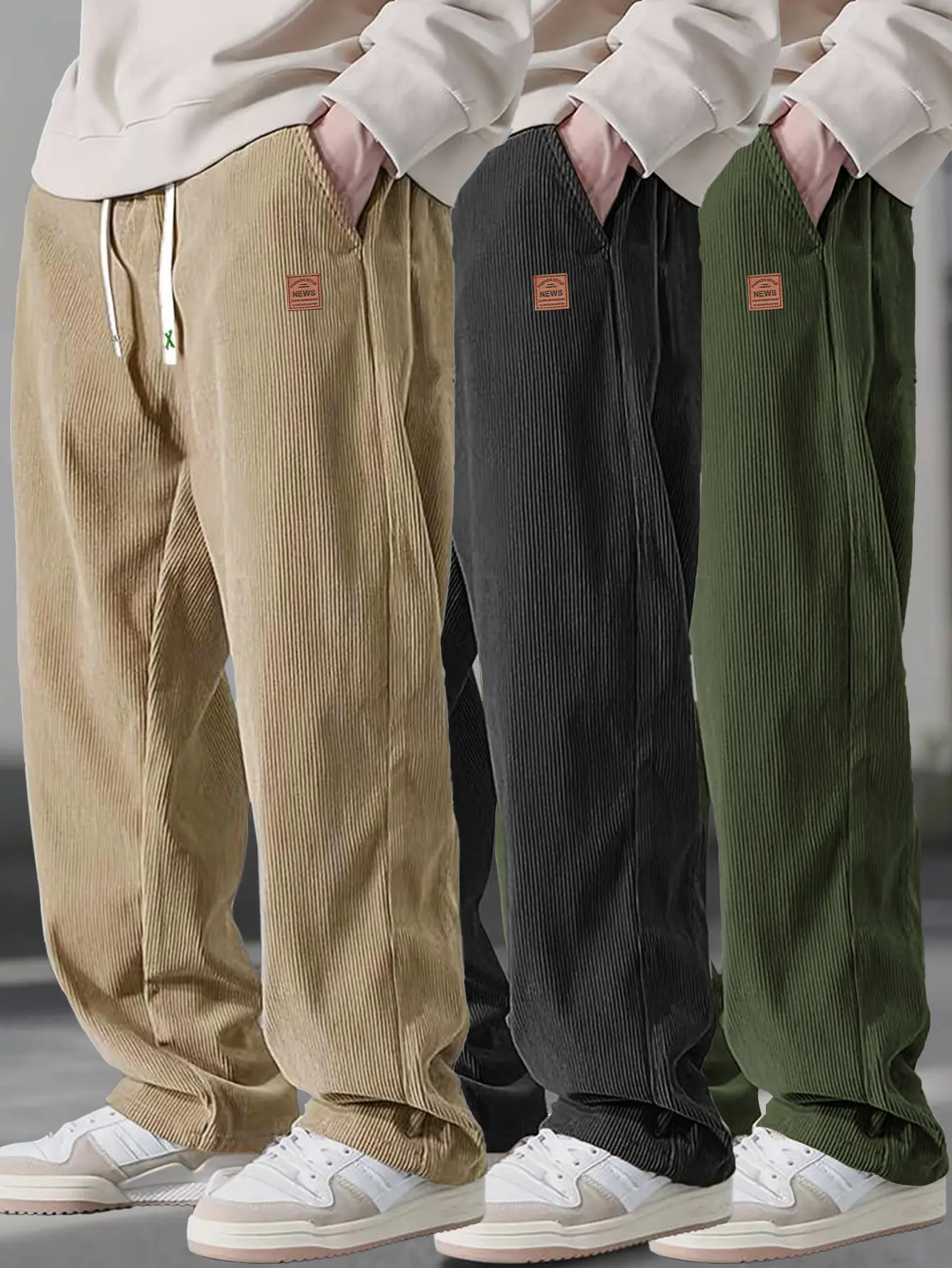 Men's Three-Piece Casual Pants Set - Gray Khaki and Black Green Minimalist Versatile Jogger Style Loose Fit Comfortable Spring Autumn Trousers summervibes, fathersdaygift,father'sdaygifts