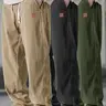 Men’s 3-Pack Autumn Woven Corduroy Casual Pants, 100% Polyester Lightweight Loose Straight-Leg Drawstring Long Pants