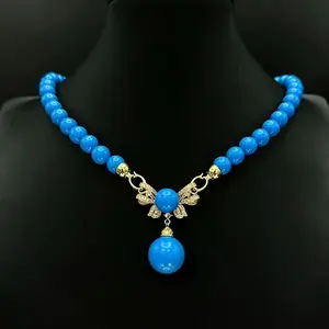 Original Design 10mm Beautiful Mine Turquoise Bowknot Pendant Necklace Fashion All-match S925 Silver For Women