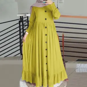 WomenMuslimDubaiAbayaTurkeyHijabDressTurkeyAutumnLongSleeveButtonsDownSundressIslamClothingAbayasMaxiVestidos