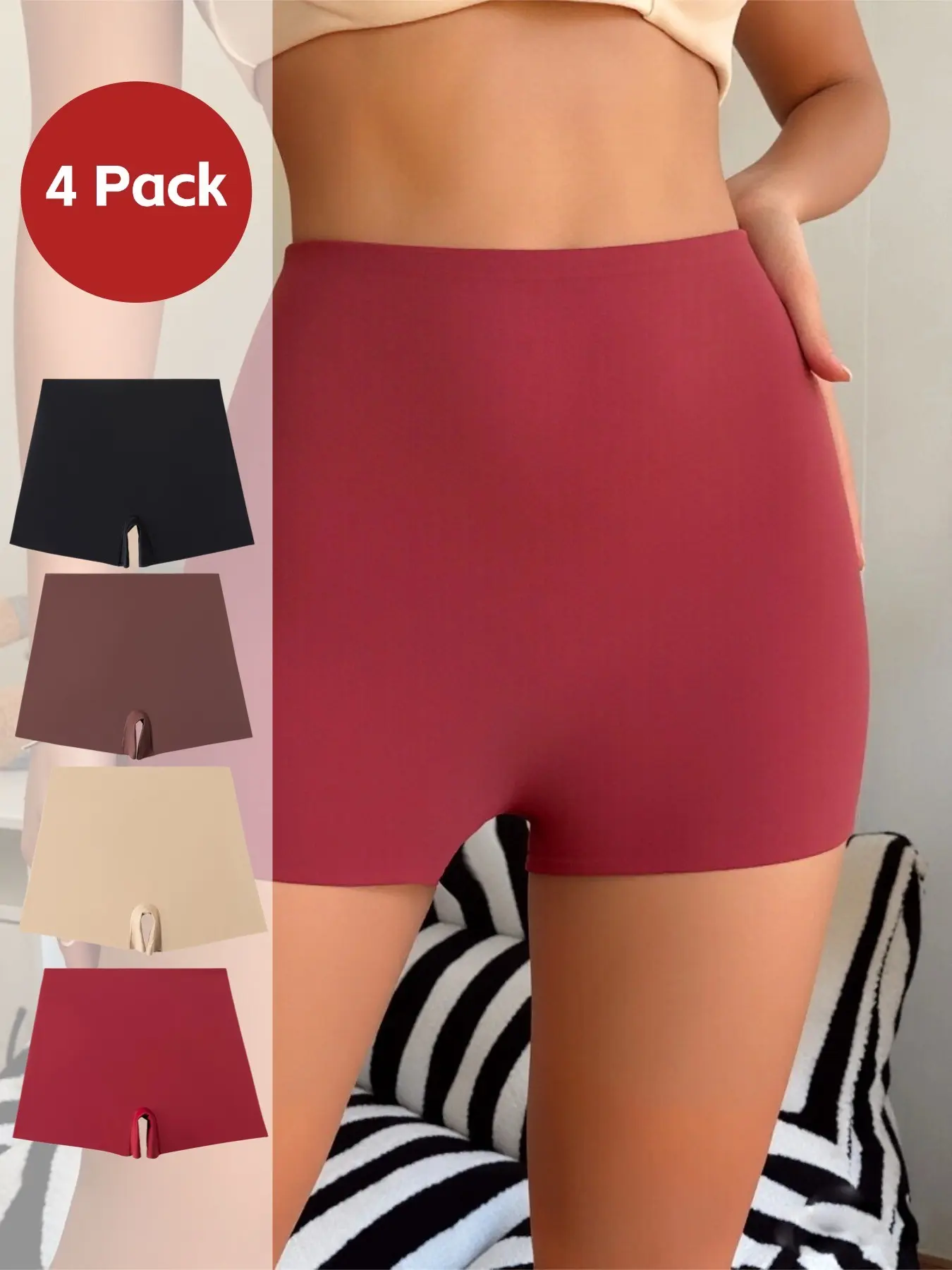 High-Waisted Women's Briefs Panties, Comfortable Seamless Smooth Breathable Plus Size Elastic Underwear, Casual Sporty Ladies' Bottoms, 4 Pack