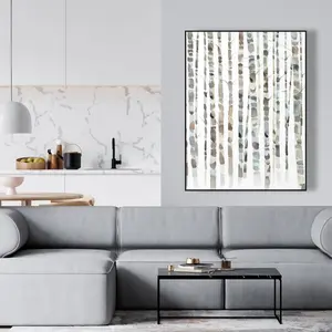 360 Stand Framed Wall Art Print - 36x48 in. Artistic Modern Rustic Soothing Minimalist Striped Watercolor Birch Tree Forest Artwork, Home Decor Gift for Living Room