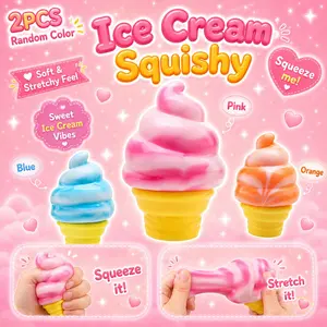 Ice Cream Squeeze Squishy, Ice Cream Cone Squishy, Ultra Soft Slow Rising Sensory Fidget Toy, Kawaii Dessert Squishy for Anxiety Relief, Party Favors Summer Sensory Stress Relief, Stress Relief Fidgets