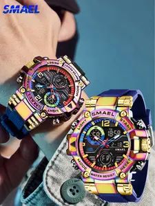 1Pcs SMAEL Men Watches Fashion Bronze Alloy Case Quartz Digital Watch Man Stopwatch Alarm Clock Week Wristwatch