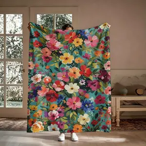Oil Painting Floral Flannel Throw Blanket, Impressionist Spring Garden Flower Pattern Soft Warm Cozy Nap Blanket for Couch Bed Sofa, Vintage Artistic Gift for Her Him Flower Lover, Birthday Christmas Holiday Housewarming Gift