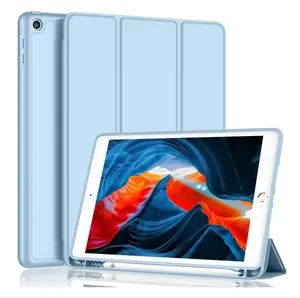 iPad 9th Generation Case 2021/iPad 8th Generation Case 2020 10.2 Inch with Pencil Holder, iPad 7th Gen 2019 Case with Soft Baby Skin Silicone Back, Auto Wake/Sleep Cover (Sky Blue)
