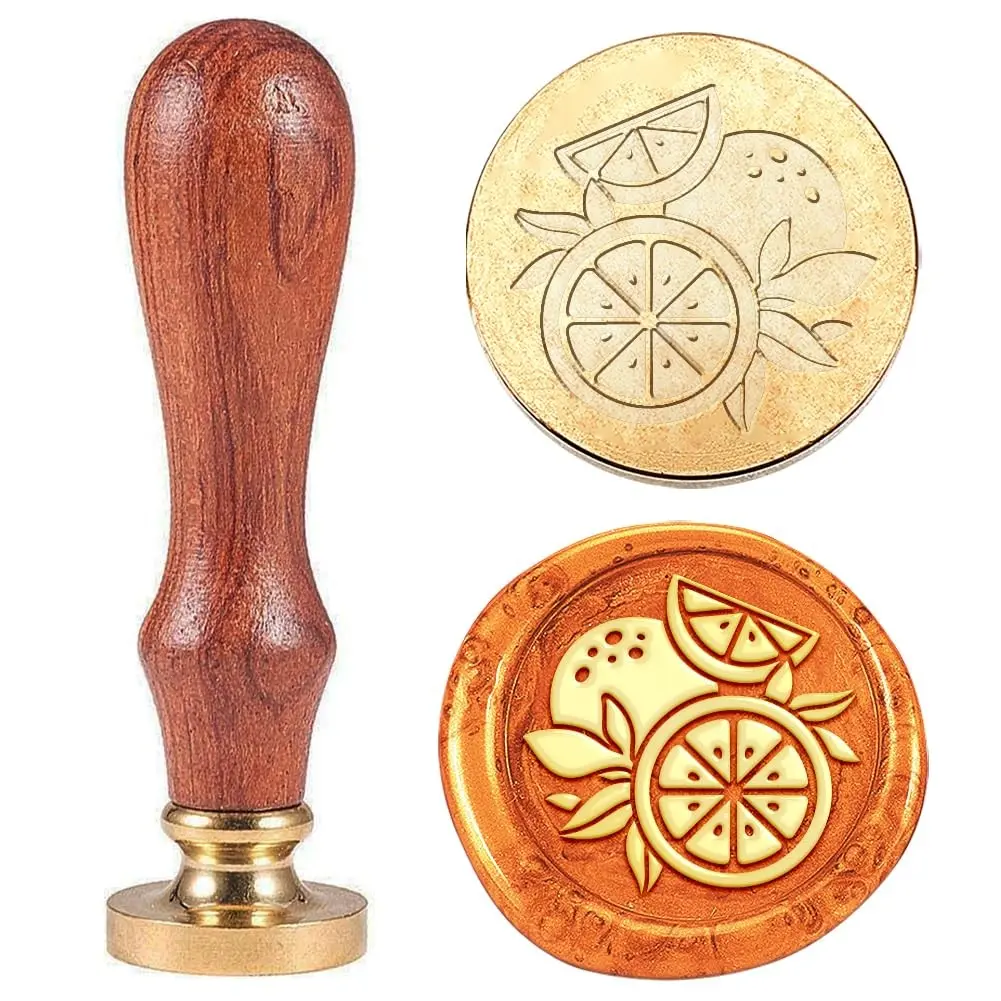 1pc Fruit Vintage Wax Seal Stamp Oranges Sealing Wax Stamp 25mm Removable Brass Stamp Head with Wooden Handle for Envelopes Invitations Wedding Embellishment Bottle Decora