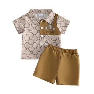 Babamoon Kids Baby Boys Outfits Shorts Set Short Sleeve Bear Print Shirt with Elastic Waist Shorts Toddler Set Summer Clothes 6M-3Y