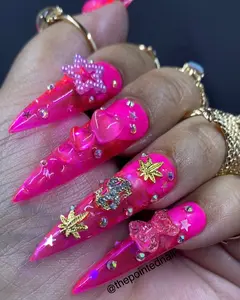 Pink Hearts XL Stiletto Press on Nail sz Large