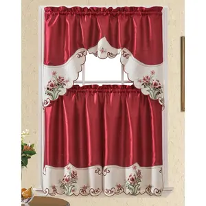 Bt539-Burgundy Polyester Kitchen Curtain