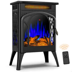 R.W.FLAME Electric Fireplaces, 1500W Infrared Electric Stove Heater, Efficient Heating, 3D Realistic Flame, Remote Control, 8H Timer, Freestanding Stove for Living Room Bedroom Indoor Use, 5100 BTU