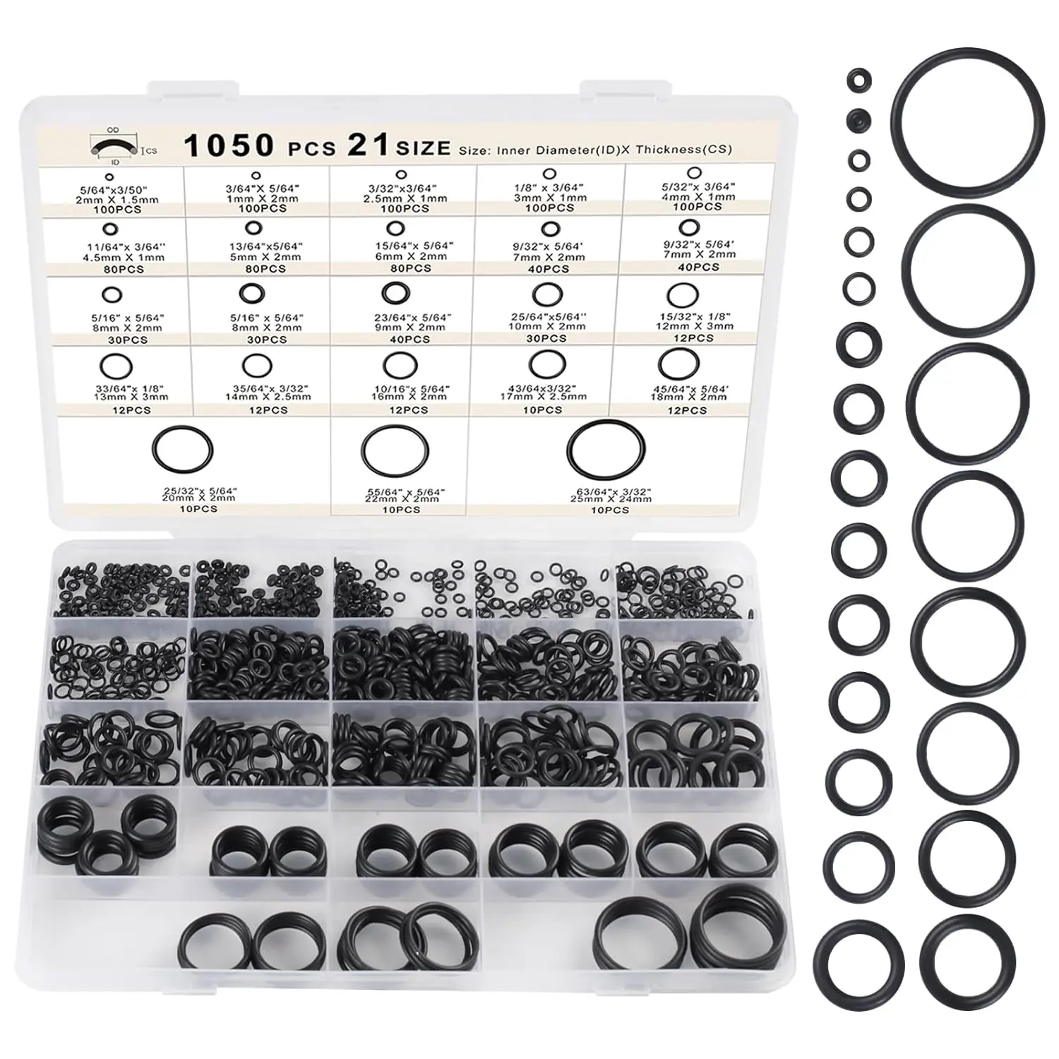 O Ring Kit 1050 PCS, O Ring Assortment Kit 21 Size, Metric Nitrile Rubber O Rings for Car Auto Vehicle Repair Faucet Plumbing Air or Gas Sealing Connections Resist Oil and Heat