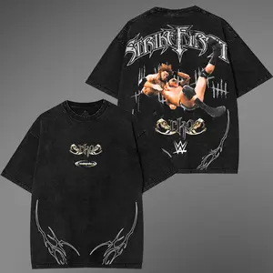 RKO Randy Orton Washed T-Shirt Wrestling Shirt WWE Fans WWE Tee Menswear Cotton Crewneck Premium American Made Acid Washed 100% Cotton