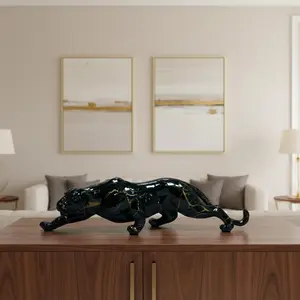 Luxury Gold Marble Texture Leopard Sculpture, Modern Home Decor Ornament, 39cm Large Desktop Decoration, Statues