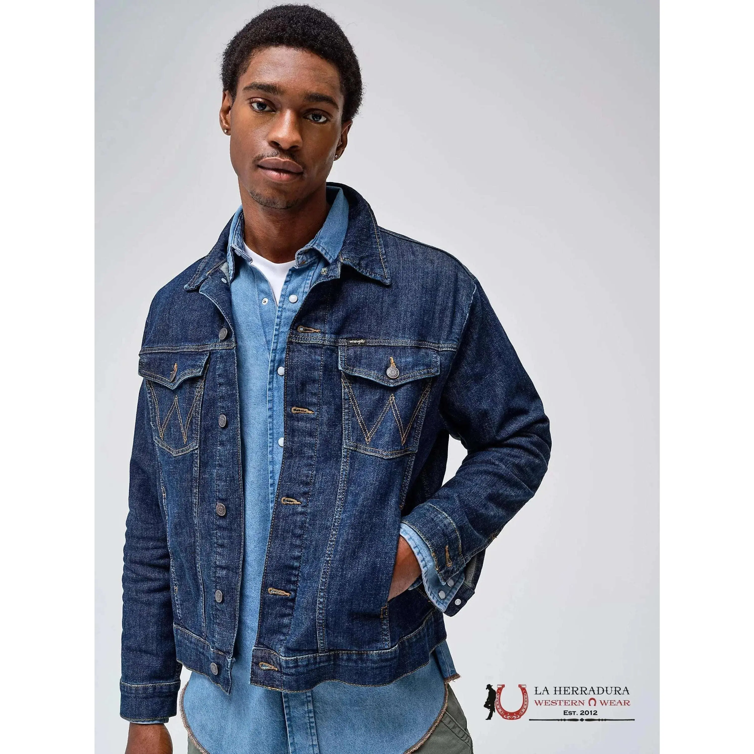 Men's Wrangler® Classic Denim Trucker Jacket in Dark Wash