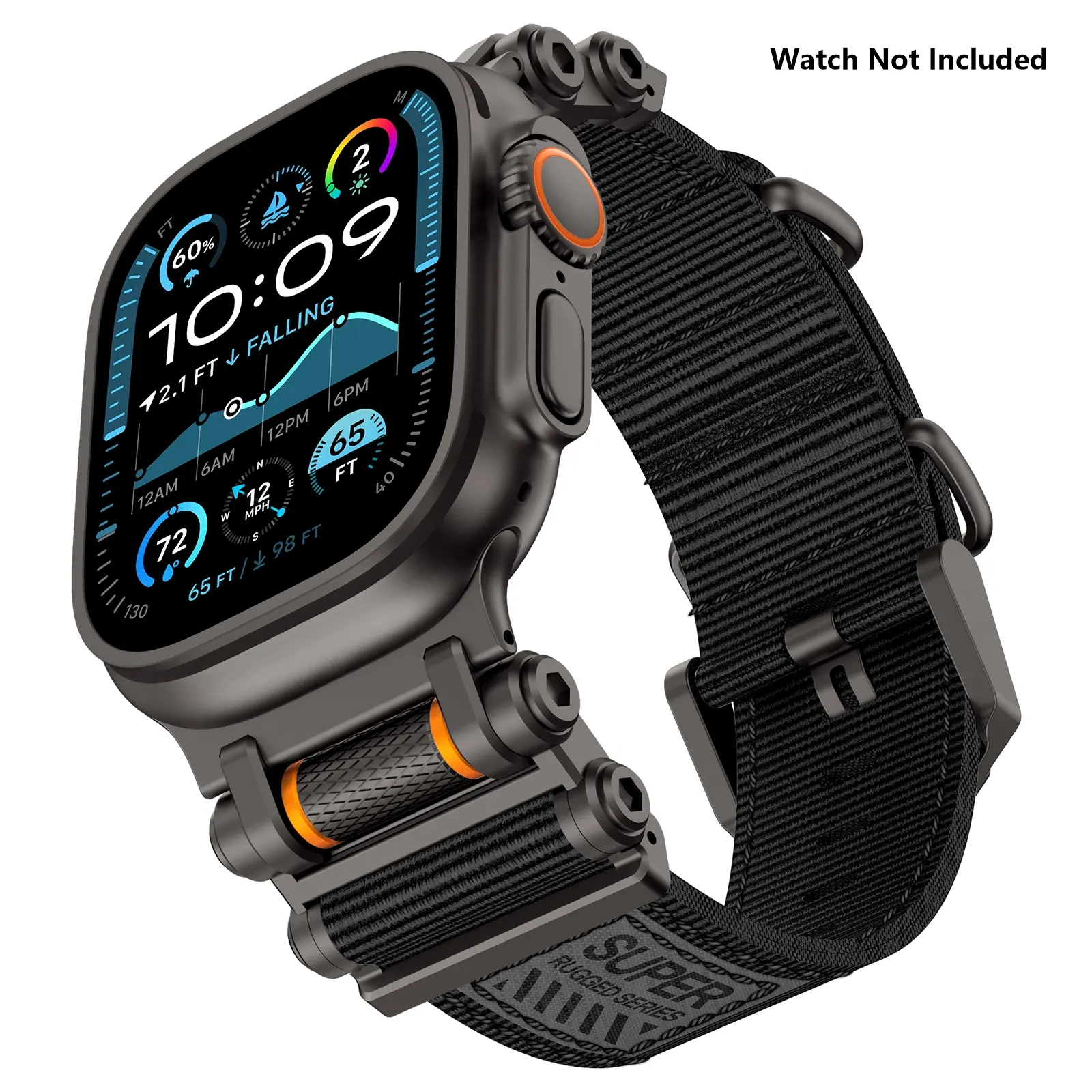 Metal Nylon/Sport Band for  Apple Watch  Ultra 2/Ultra – Military-Grade Durable & Sweatproof with Stainless Steel Connector – Fits Series 10-3/SE (42mm/44mm/45mm/46mm/49mm) -Black Watch Straps (Watch Not Included)