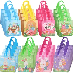 32 count Easter  Bags For Goodies, Easter  Bags, Easter Bags with Handles, Easter Egg Hunt Bags, Large Mini Easter Baskets Bulk for  Teenagers, Easter Party Tote Bags Medium Size