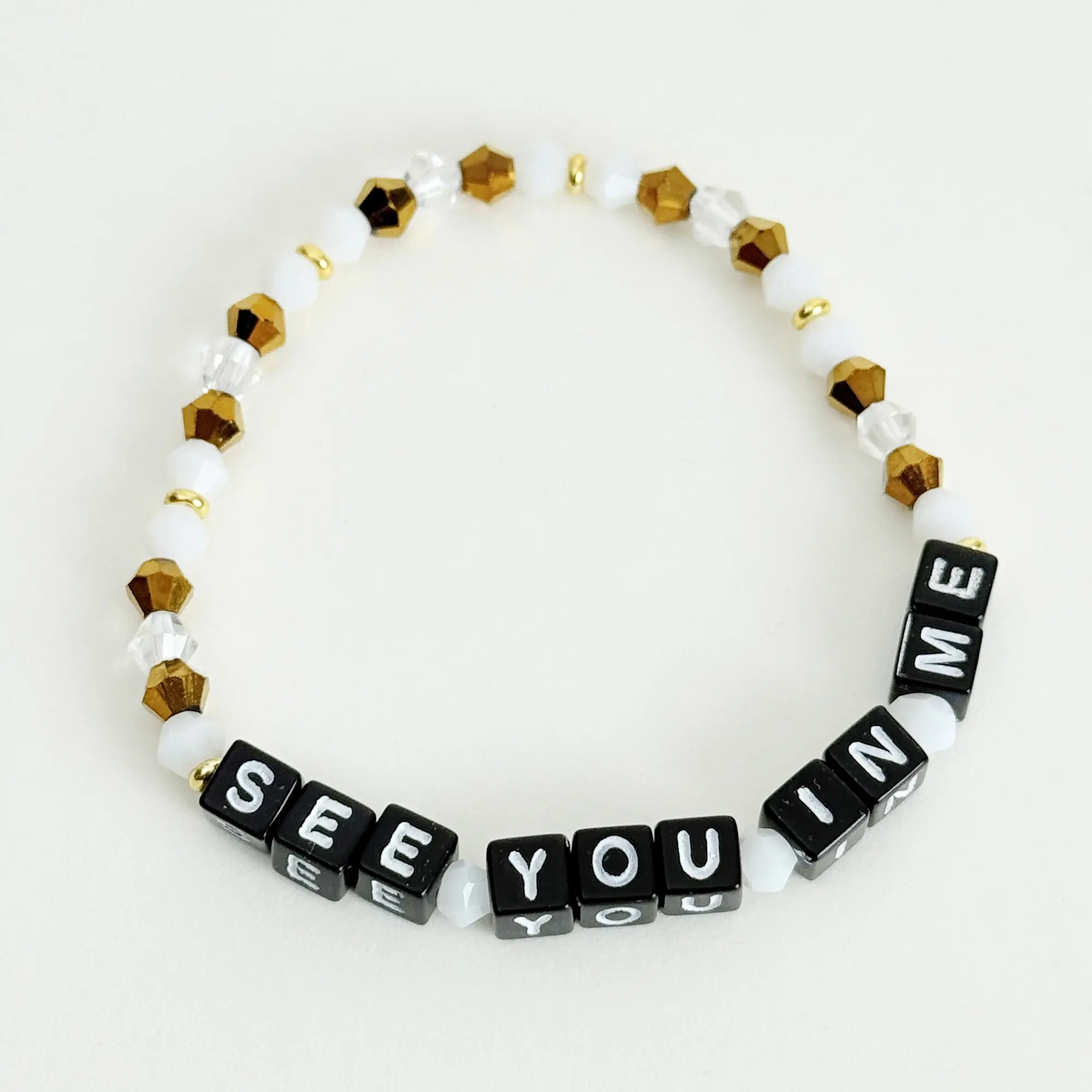 Kivibecrystal Handmade Custom Word Bracelet with Sparkly Glass & 14k Gold Accents Personalized Design for Women Teens or Friends Perfect Gift for Christmas or Thanksgiving let them see you in me Friendship bracelet