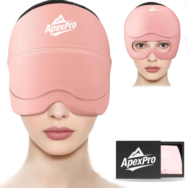 Apexpro Ergonomic Migraine Relief Cap for Adults, Reusable Cold Gel Head Wrap with Integrated Sleeping Mask for 360° Hot & Cold Therapy for Stress & Headaches